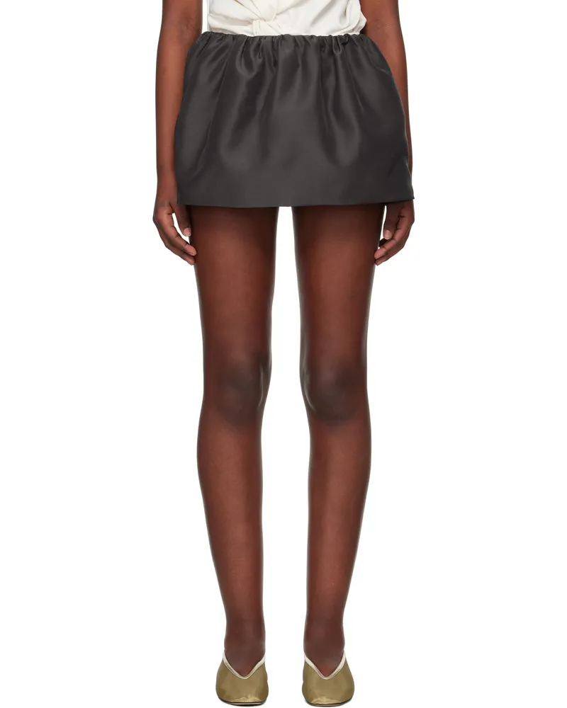 AMOMENTO Gray Shirring Organza Belt Miniskirt Charcoal