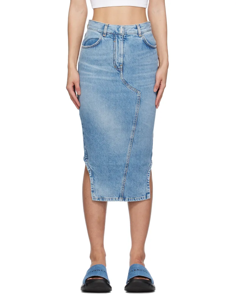 Givenchy Blue Asymmetric Denim Midi Skirt 452-light