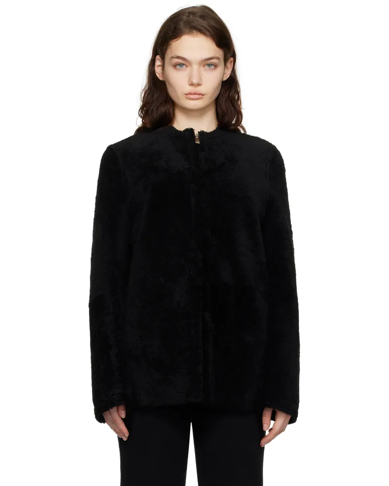Totême Black Zipped Teddy Shearling Jacket Black