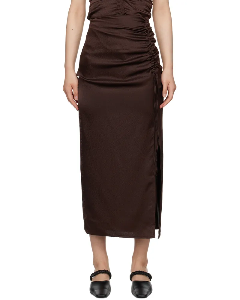 Elleme Brown Ruched Midi Skirt Brown