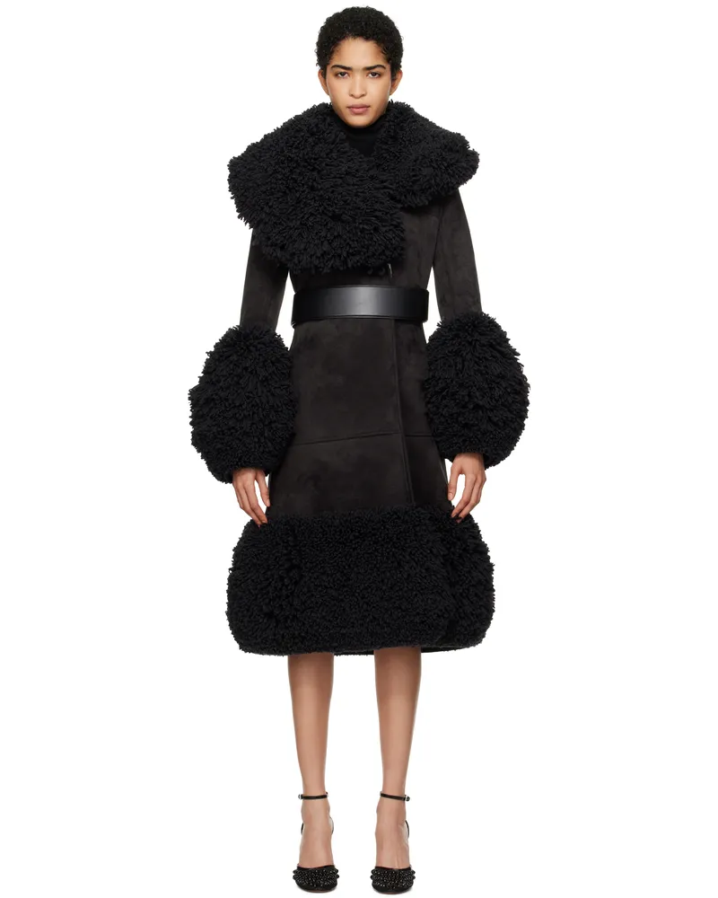 Alaïa Black Knitted Tailored Faux-Shearling Coat 994