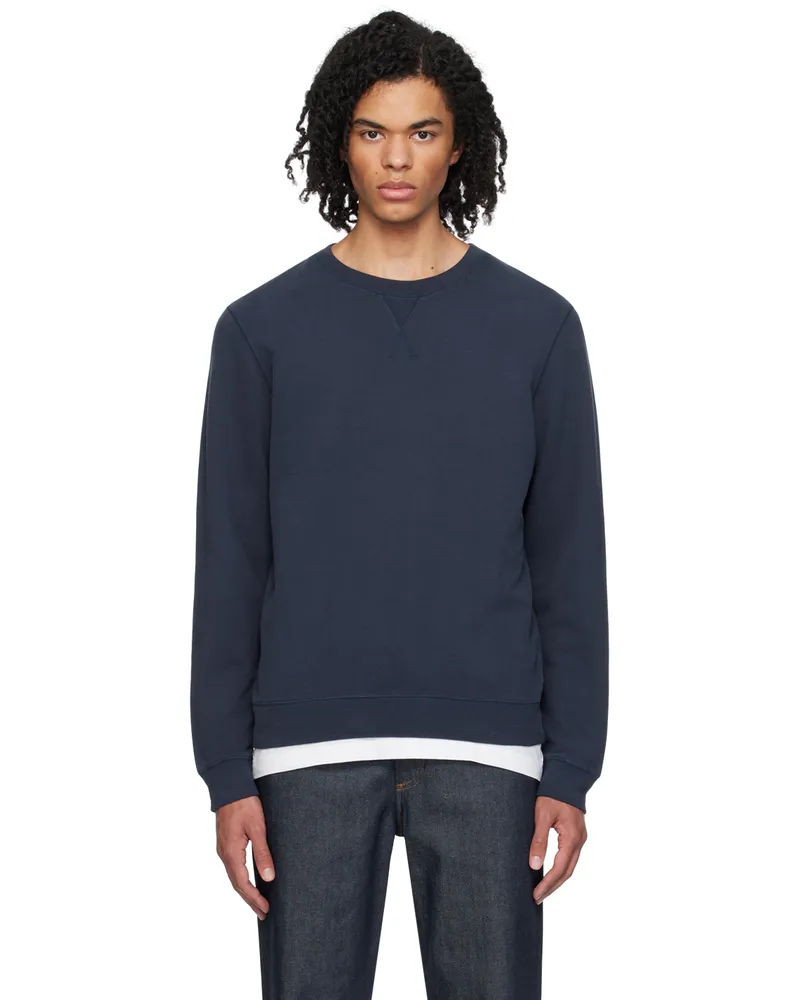 Sunspel Navy V-Stitch Sweatshirt Navy