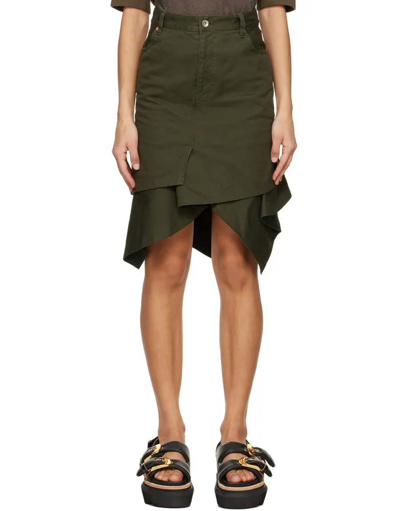 Sacai Khaki Asymmetric Midi Skirt 501
