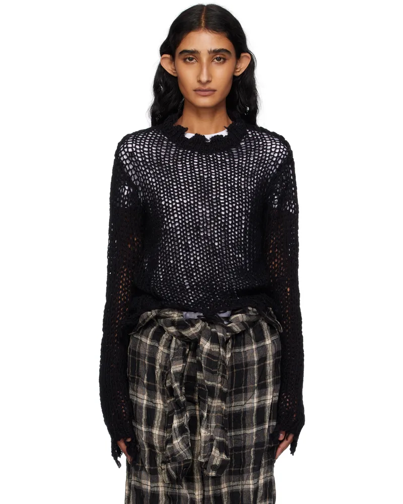 OPEN YY Black Distressed Crop Knit Sweater Black