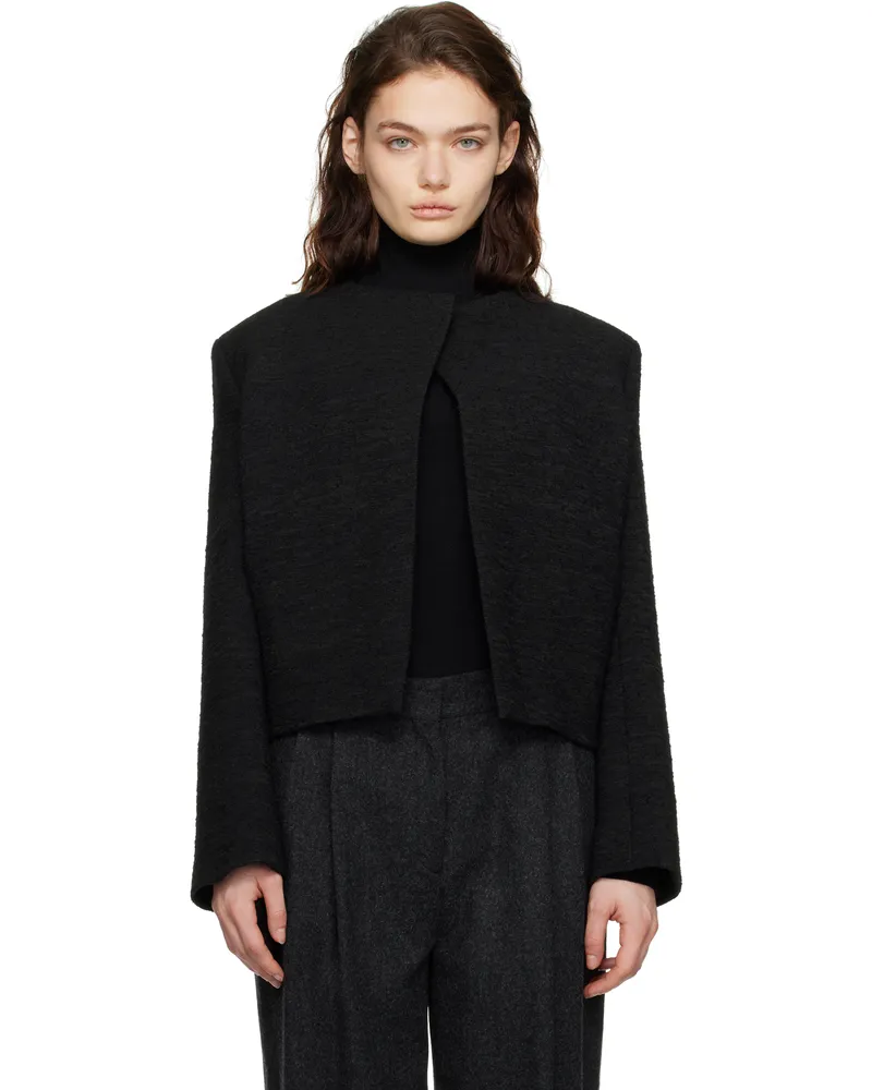 Totême Black Cropped Bouclé Jacket Black
