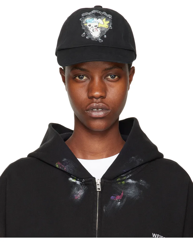 WE 11 DONE Black Character Print Cap Black