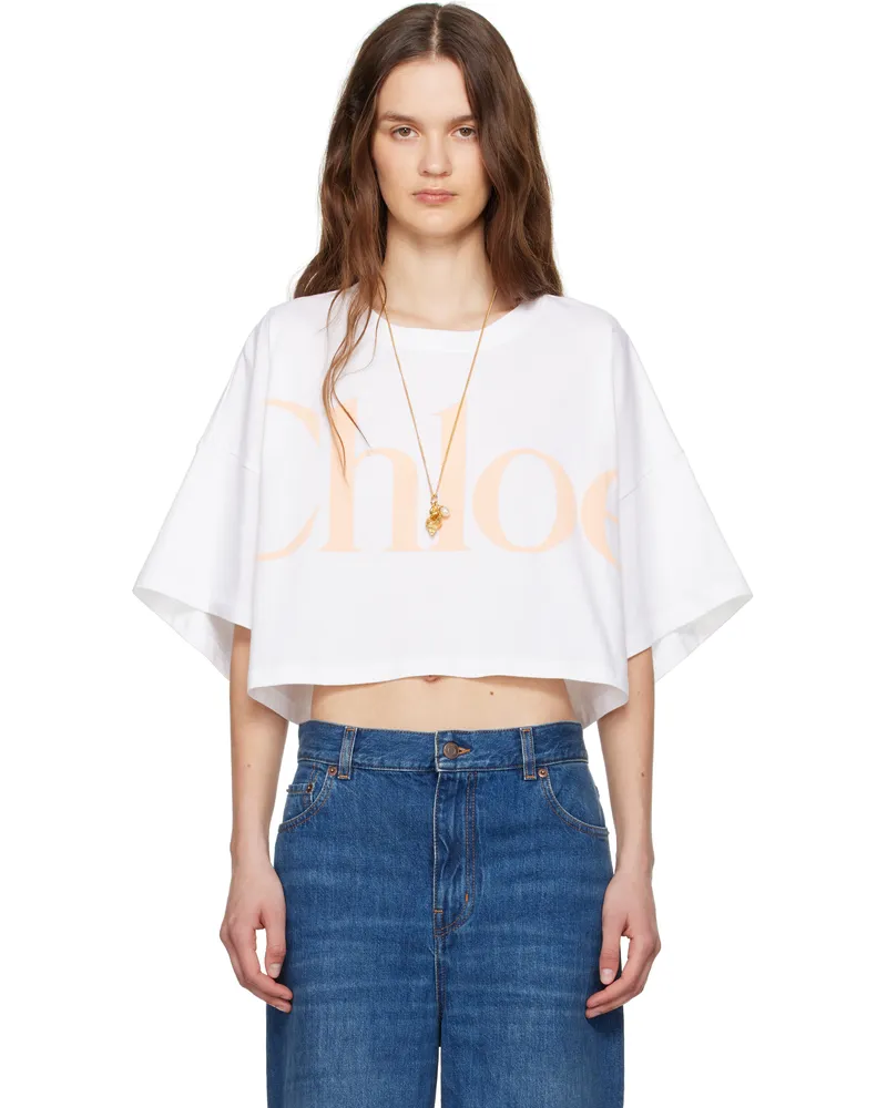 Chloé White Oversized Cropped Logo T-shirt 101