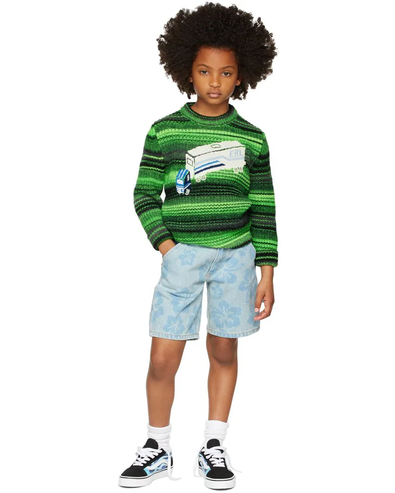 ERL Kids Blue Denim Hibiscus Shorts Denim