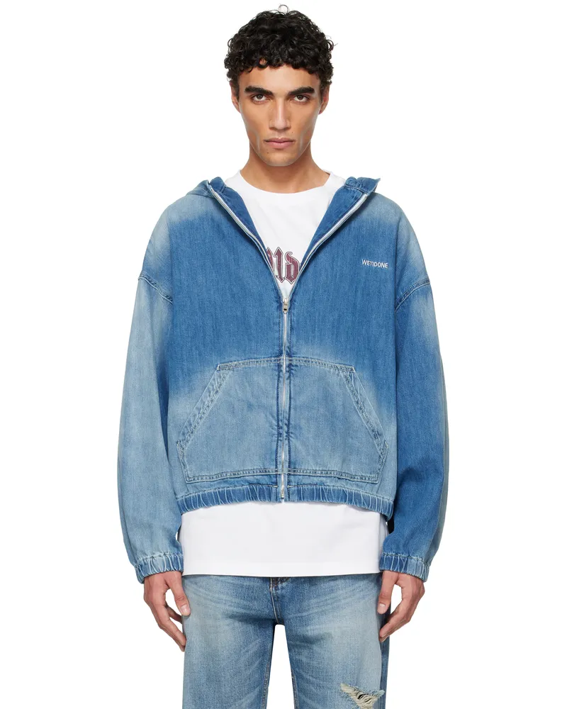 WE 11 DONE Blue Zip-Up Thin Denim Hoodie Blue