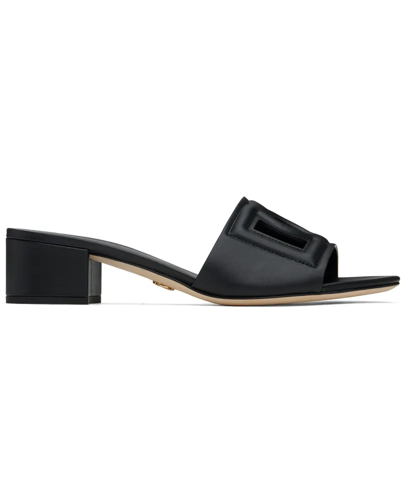 Dolce & Gabbana Black Calfskin 'DG' Logo Heeled Sandals 80999