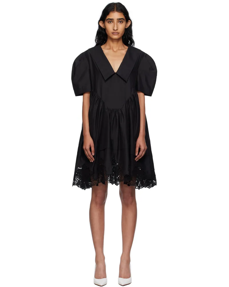 pushBUTTON Black Lace Hem Puff Minidress Bk