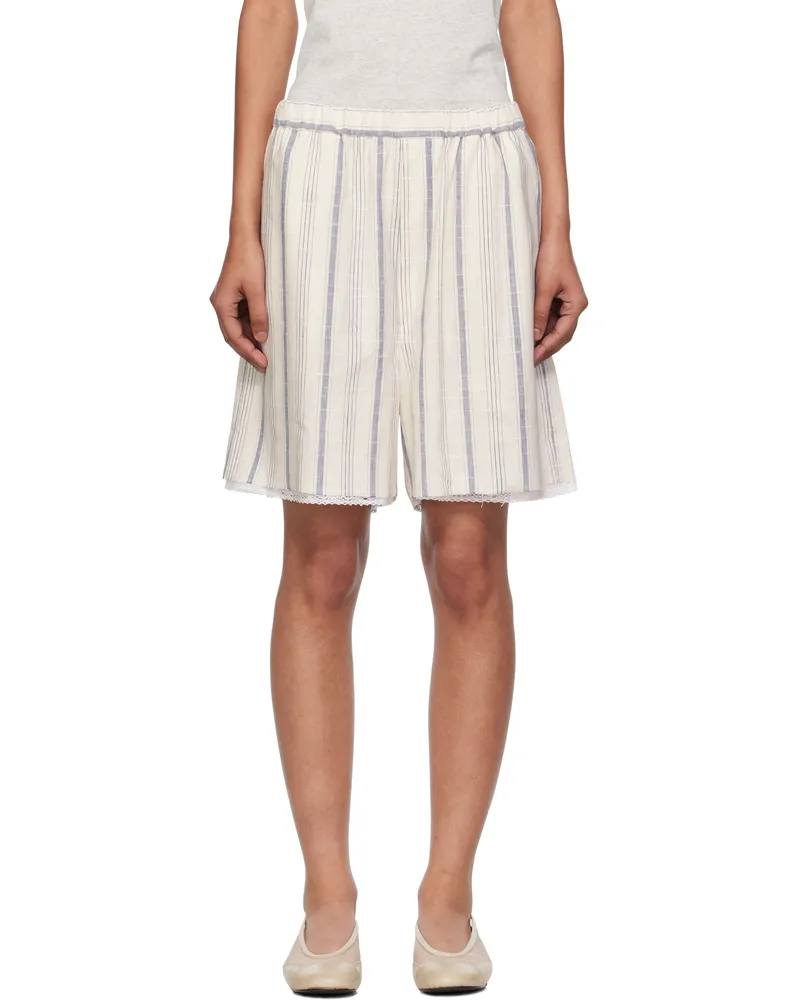 CORDERA White Striped Bermuda With Lace Shorts Striped