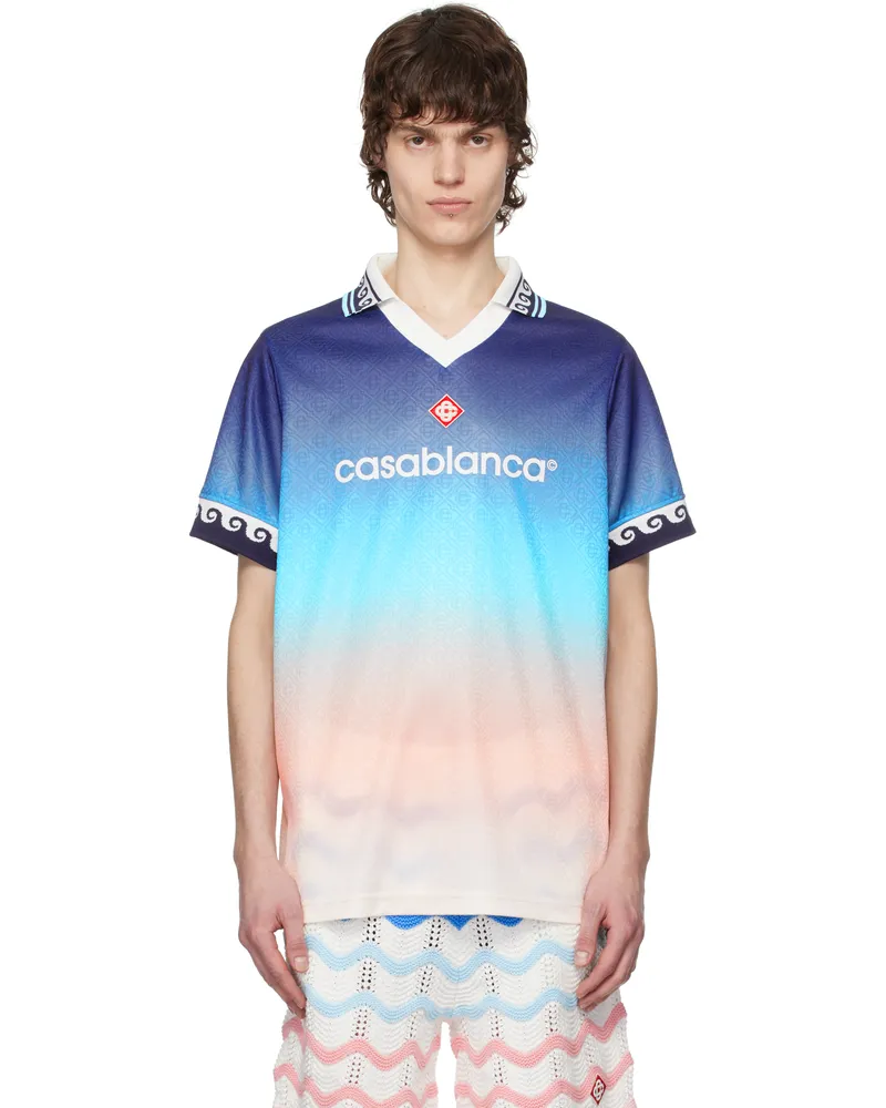 Casablanca Paris Blue Jacquard Gradient Football Polo Blue