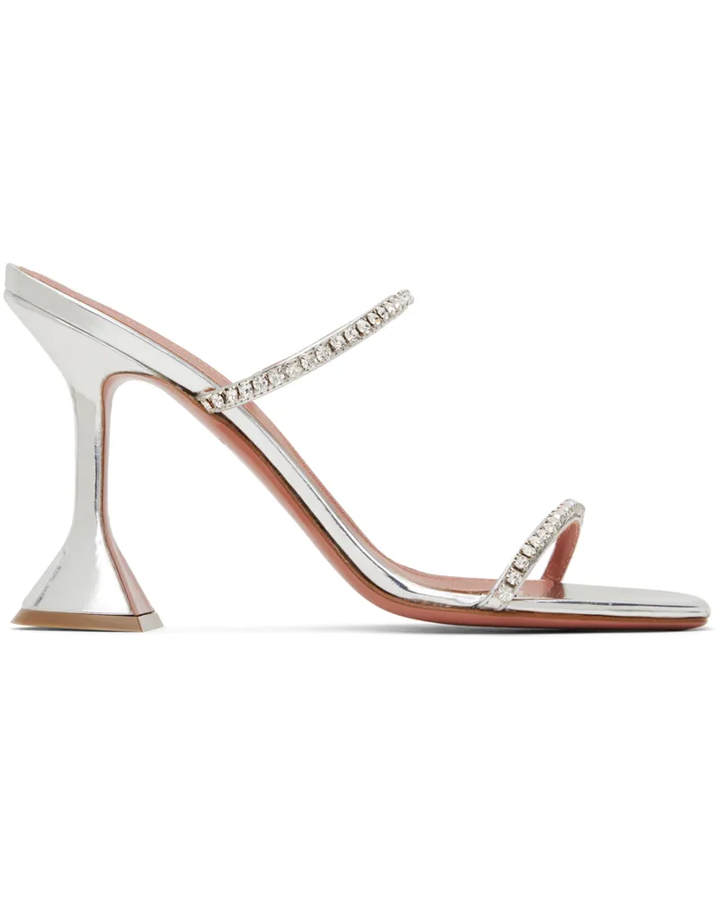 Amina Muaddi Silver Gilda Slipper Heeled Sandals Silver