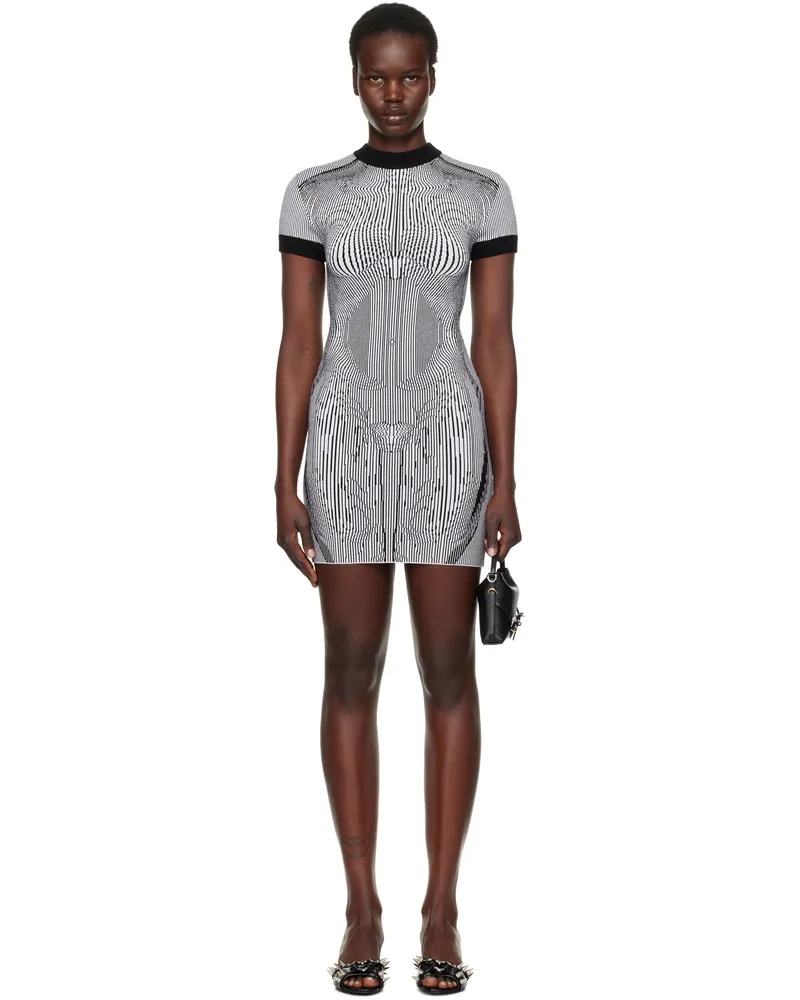 Jean Paul Gaultier Black & White 'The Morphing Pinstripes Jacquard' Minidress 0100