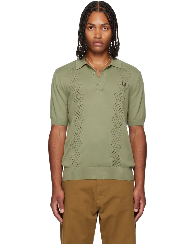 Fred Perry Green Pointelle Knitted Polo X88olive