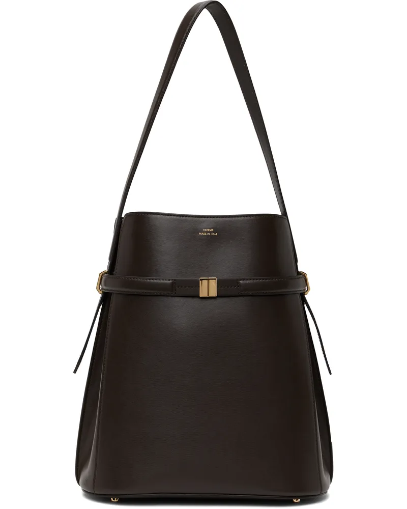 Totême Brown Belted Leather Bucket Bag Bark