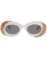 Loewe Gray Paula's Ibiza Pavé Oval Sunglasses White