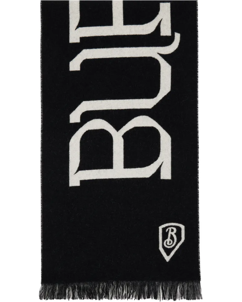 Burberry Black & Gray Logo Wool Scarf Black