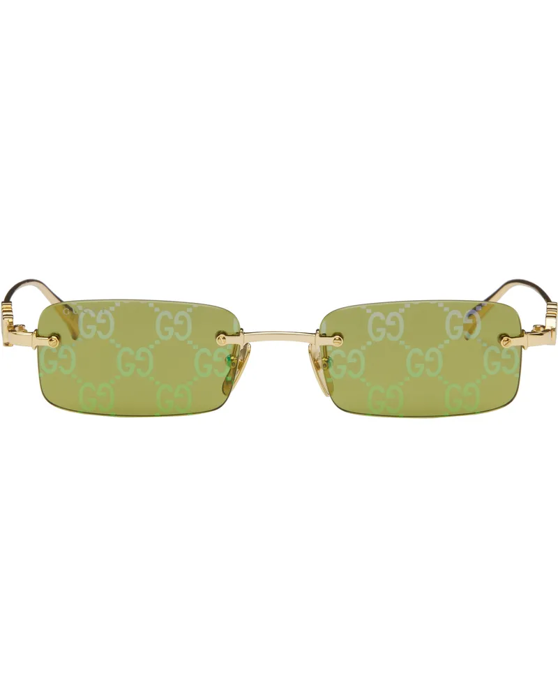 Gucci Gold Rectangular Frame Sunglasses Gold-gold-green