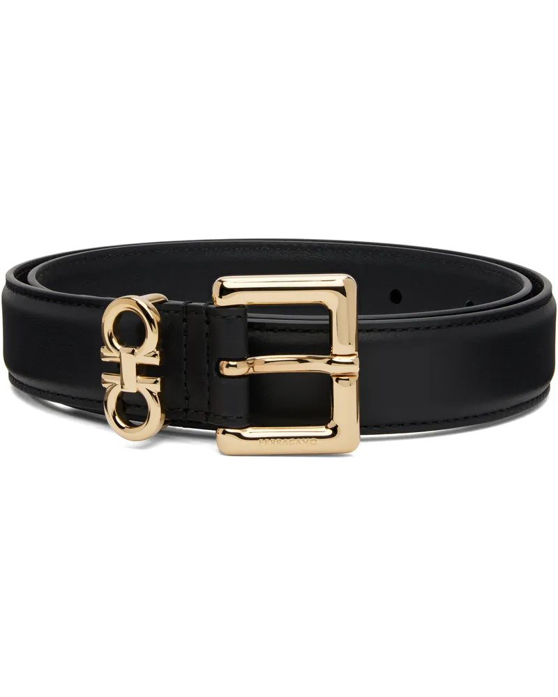 Ferragamo Black Double Gancini Fixed Belt 001
