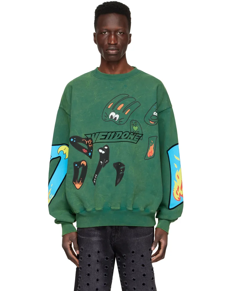 WE 11 DONE Green Cotton Sweatshirt Green