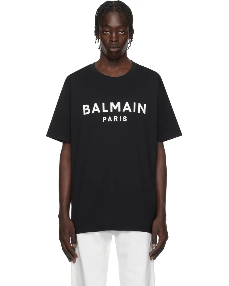 Balmain Black 'Balmain Paris' Print T-shirt Eab
