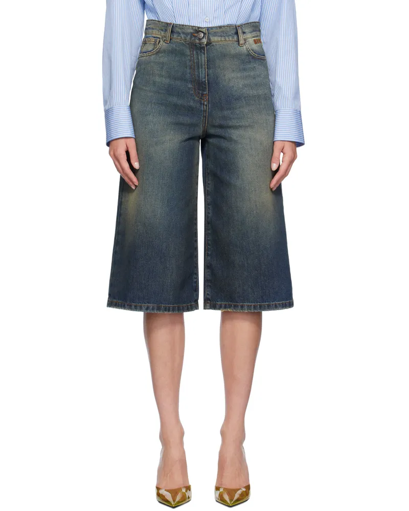 MSGM Indigo Embroidered Denim Shorts 88