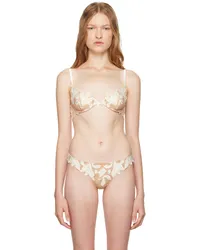 Fleur Du Mal Beige & White Lily Embroidery Plunge Demi Bra Ivory