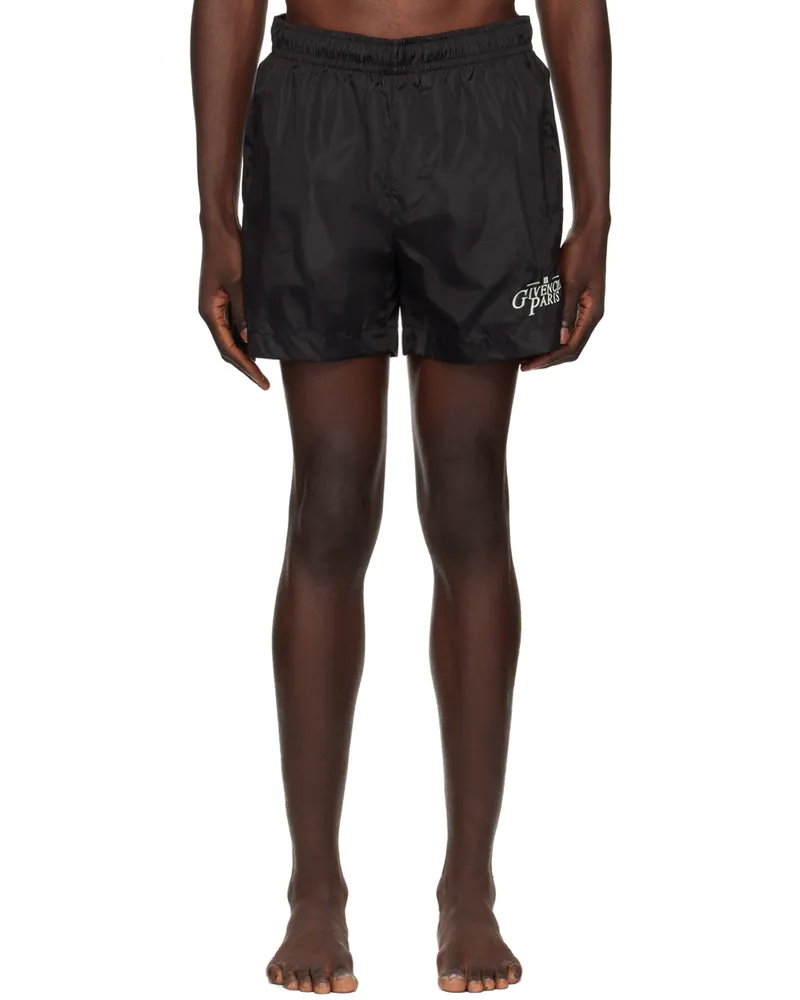 Givenchy Black Embroidered-Logo Swim Shorts 001-black