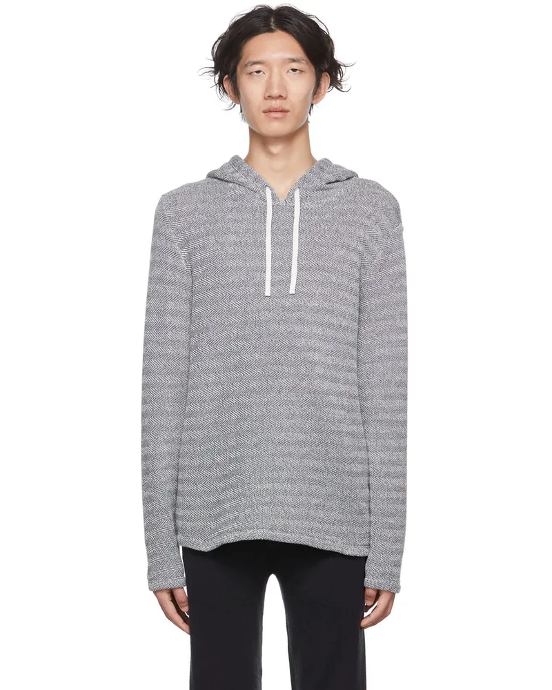 Vince Off-White & Navy Loose Knit Hoodie Coastal
