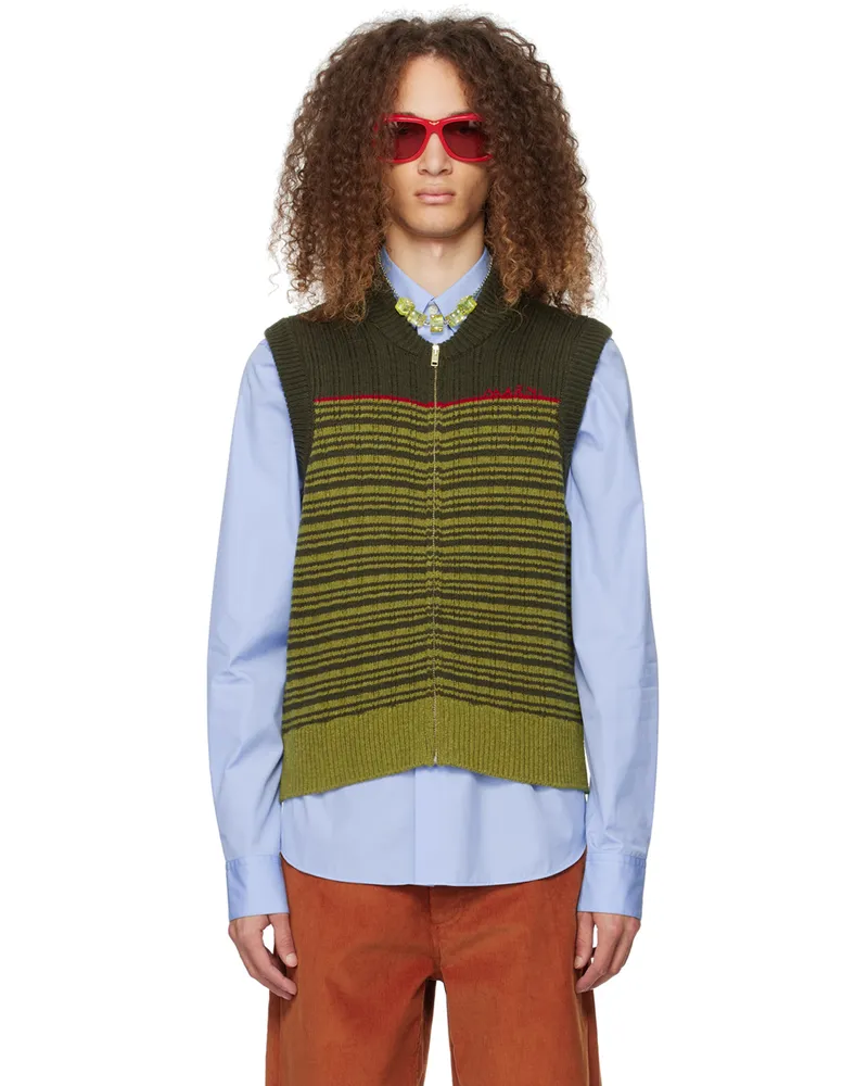 Marni Khaki Striped Vest 00v69