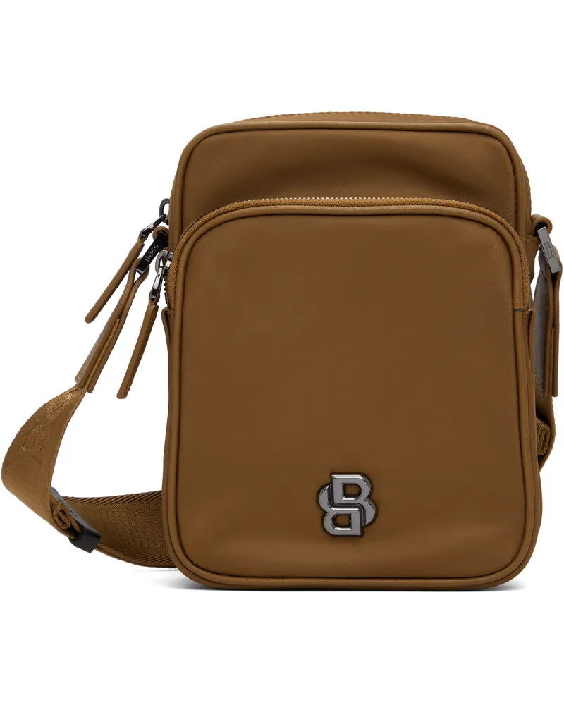 HUGO BOSS Brown Double B Monogram Twill Reporter Bag 215-medium
