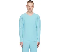 Blue Color Pleats Long Sleeve T-shirt