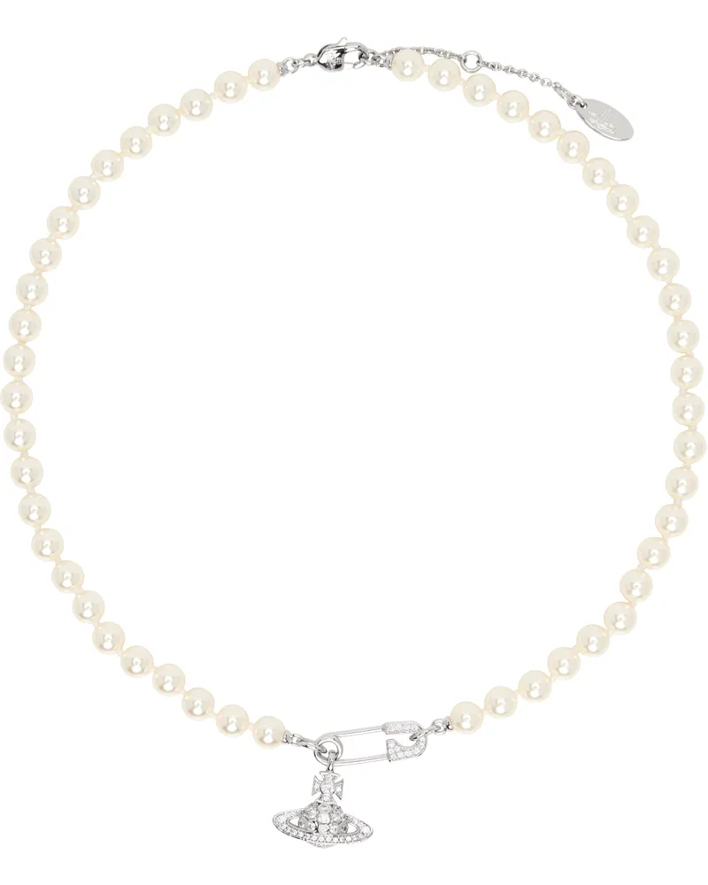Vivienne Westwood Silver & White Lucrece Pearl Necklace Rplatinum