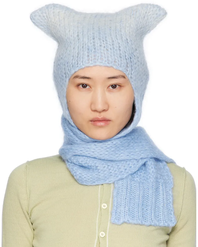 Maison Margiela Blue Faded Mohair Scarf Beanie 501