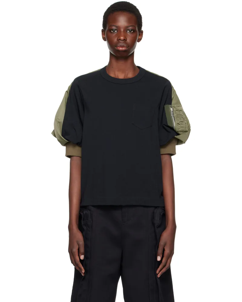 Sacai Navy & Khaki Paneled T-Shirt 212