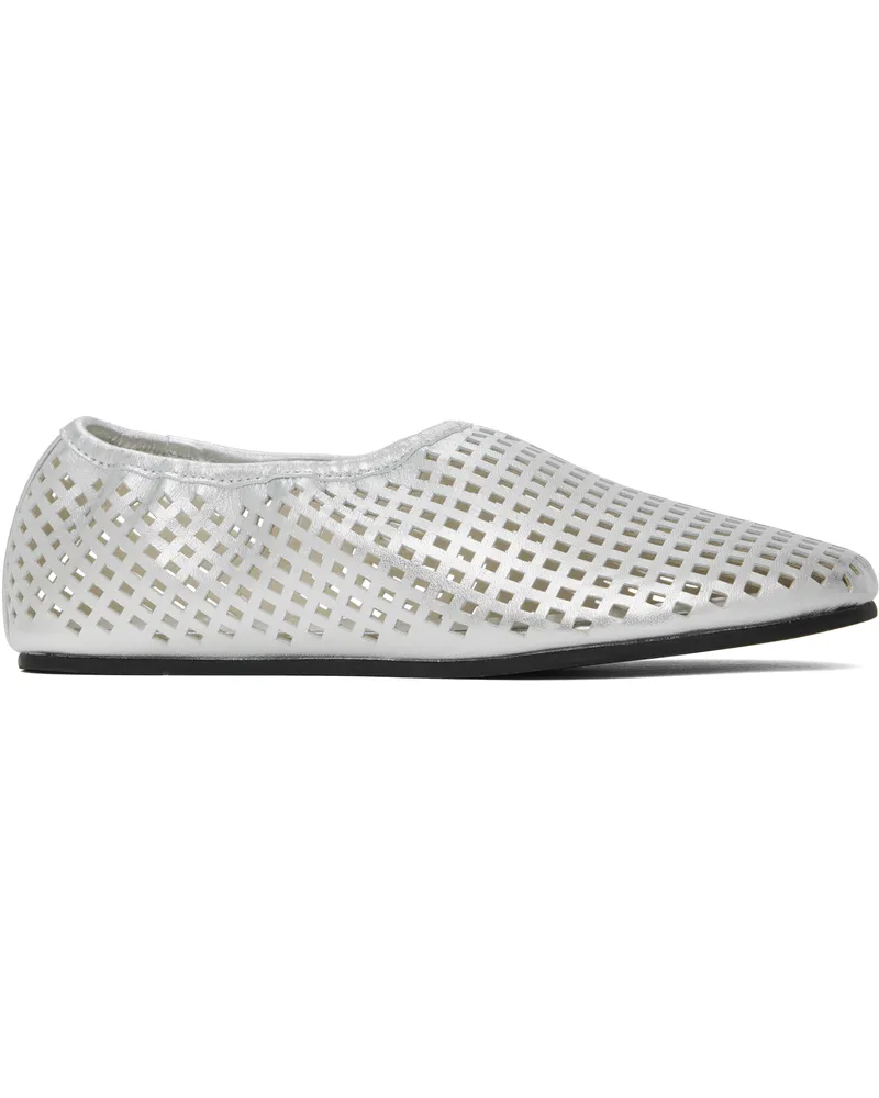 St. Agni Silver Perforated Ballerina Flats Silver