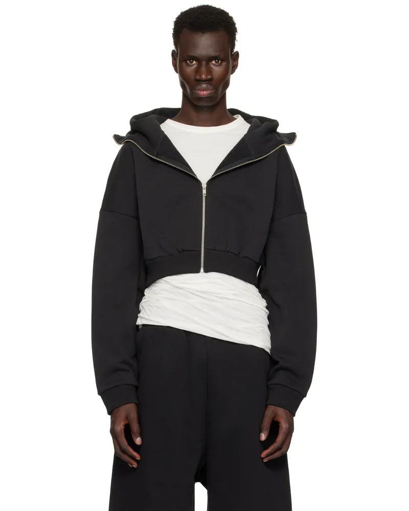 Entire Studios Black Cropped Full Zip Hoodie Soot