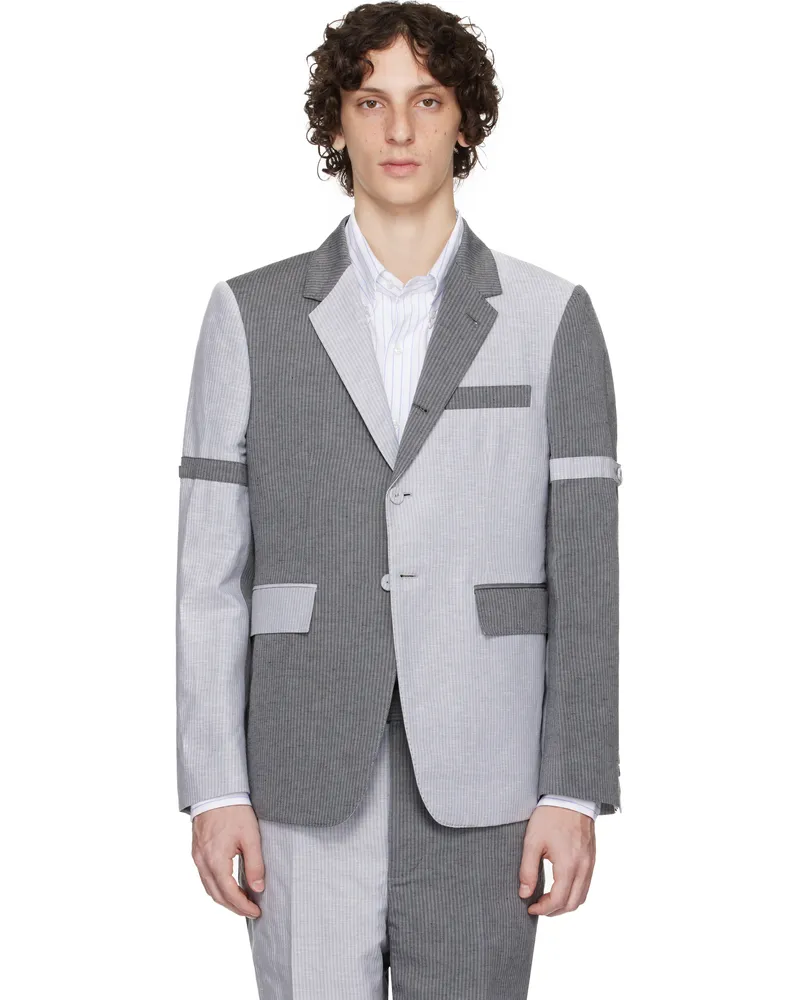 Thom Browne Gray University Stripe Linen Cotton Sport Blazer 055