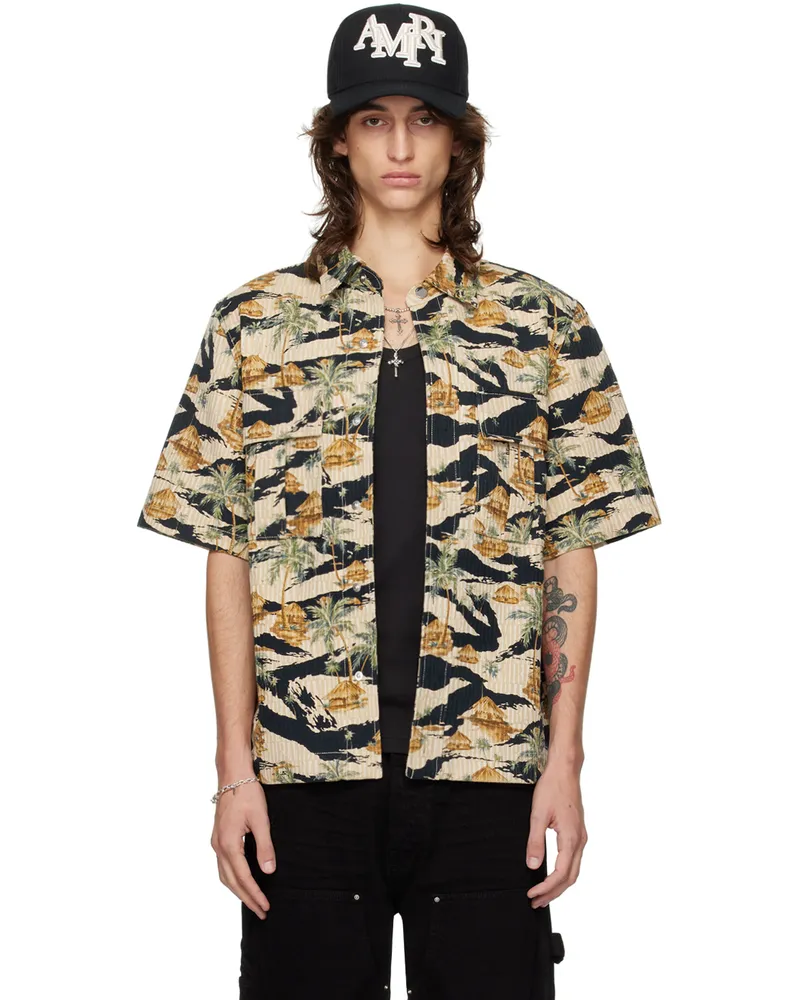 Amiri Multicolor Repeat Palm Denim Shirt Mojave