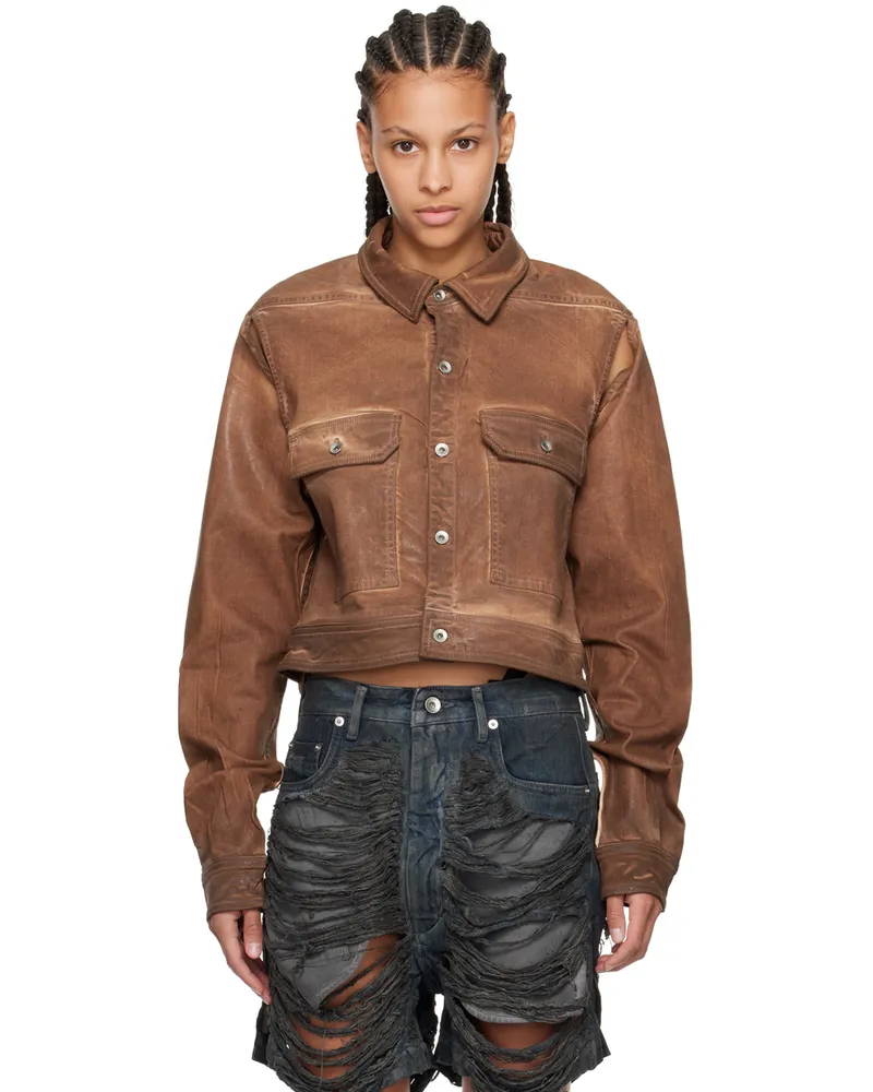 DRKSHDW by Rick Owens Brown Cape Sleeve Cropped Denim Jacket 54