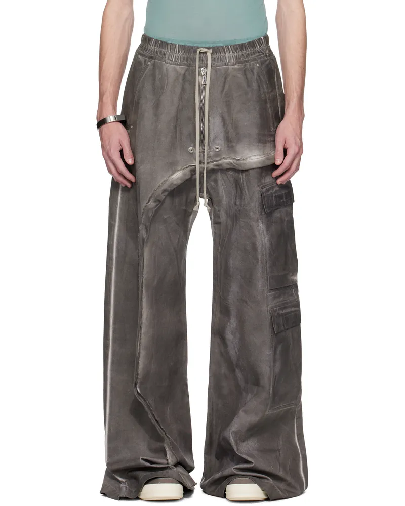 DRKSHDW by Rick Owens Gray Hollywood Imbalanced Double Cargo Jumbo Belas Denim Pants 78