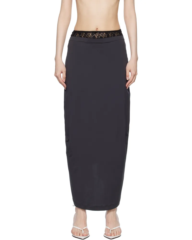 pushBUTTON Navy Lace Layered Maxi Skirt Dark