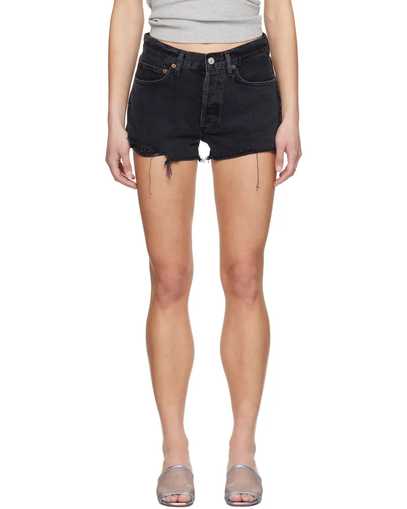 AGOLDE Black Parker Vintage Cut Off Denim Shorts Theme
