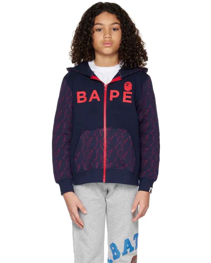 BAPE Kids Navy STA Quilting Hoodie Navy