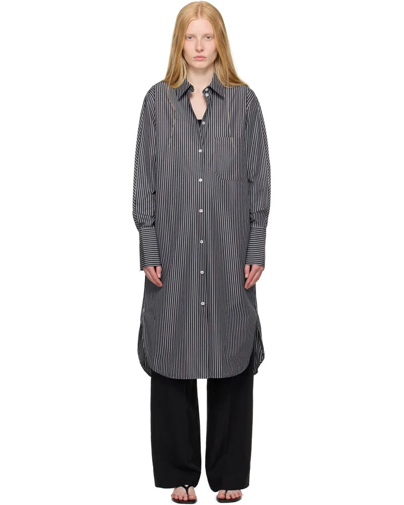 Totême Black & White Striped Shirt Midi Dress Black