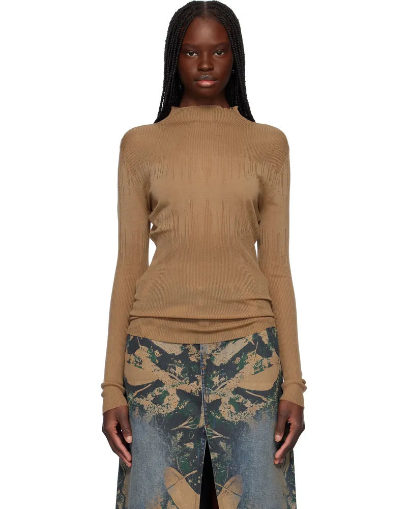 Feng Chen Wang Taupe Transparent Sweater Flesh-coloured