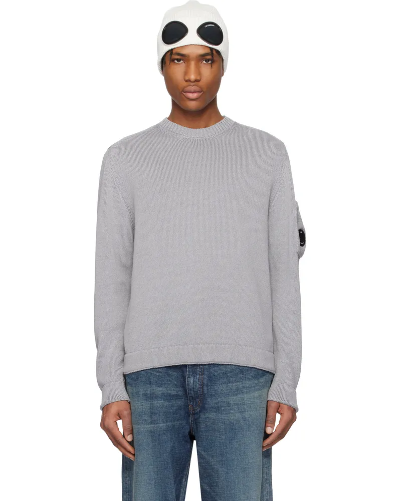 C.P. Company Gray Compact Cotton Crewneck Lens Knit Sweater 913