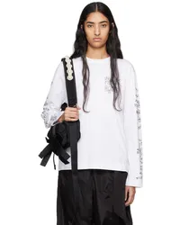 Simone Rocha White Ribbon Logo Print Long Sleeve T-Shirt White